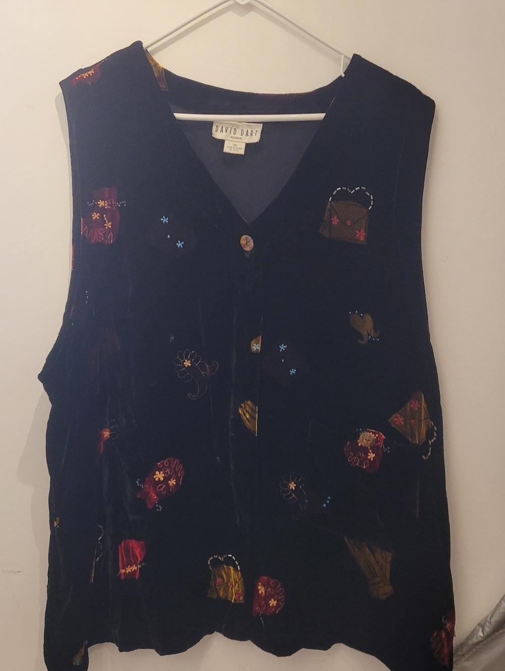 Vintage David Dart Women Velvet Beaded Vest Size 3X Silk Blend